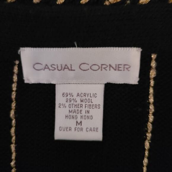 Vintage 90s Wool Cardigan Sweater Medium Casual Corner Metallic‎ Gold Embroidery - Picture 10 of 13